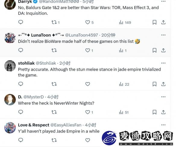 外媒评选BioWare最佳游戏TOP10