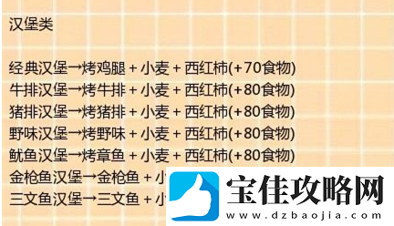 创造与魔法汉堡类食谱怎么制作